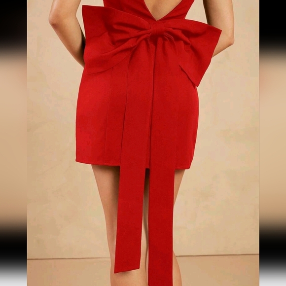 Deep Back With Big Bow Detail Mini Dress - Picture 3 of 4